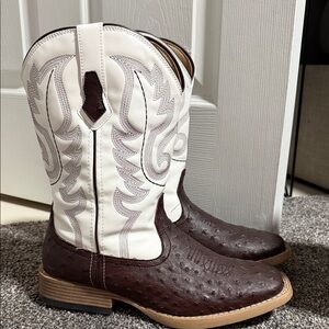 White and Brown Western Cowboy Boots